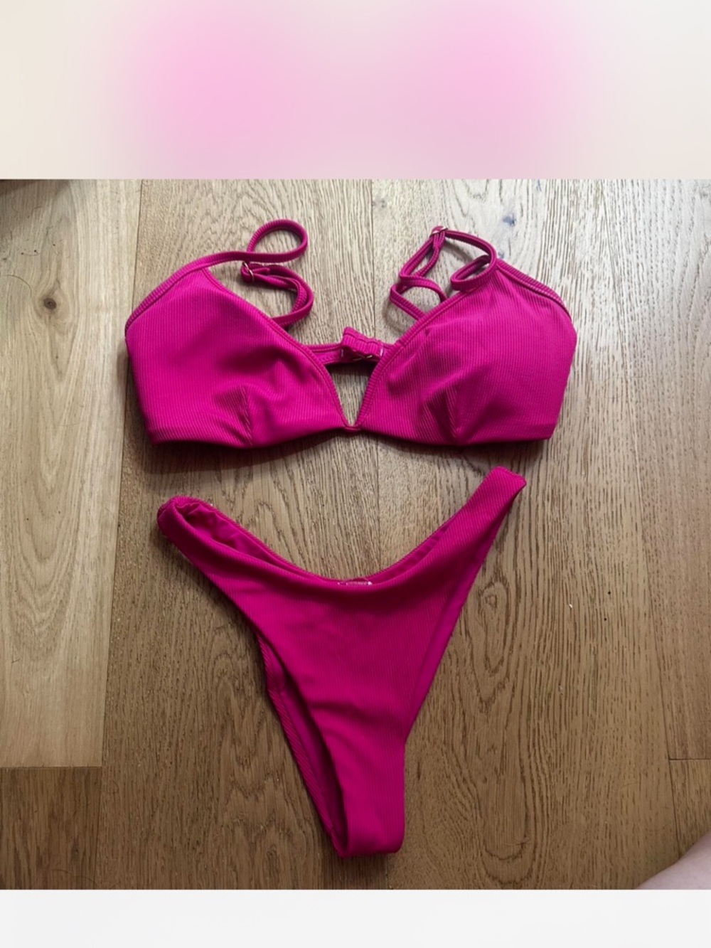 Lspace Bright Pink Ribbed Bikini Set